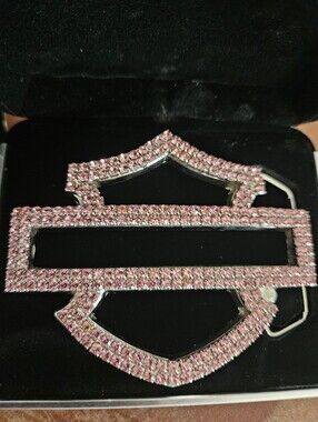 Harley Davidson Women's Pink Bling Crystal Belt Buckle Bar & Shield Vintage